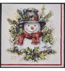 Serviette Schneemann mit Hut und Schal/Tannenzweige