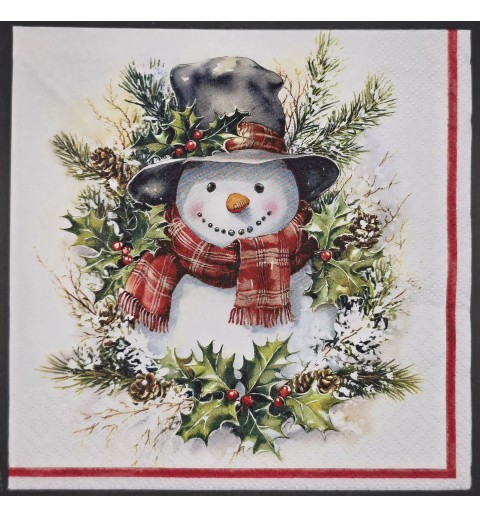 Serviette Schneemann mit Hut und Schal/Tannenzweige