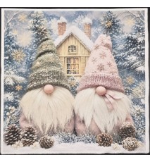 Serviette Zwei Wichtel/Haus/Schnee/Tannenzapfen