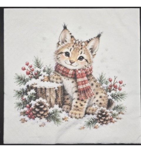 Serviette Junger Luchs mit Schal/Baumstamm/Schnee