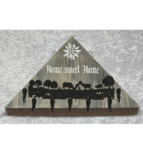 Dreieck Garderobe Home sweet Home/Metall Kühe geflammt-weiss