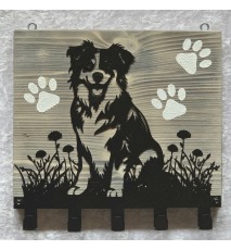 Garderobe Border Collie sitzend aus Metall/Holz geflammt-weiss