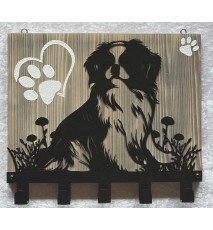 Garderobe Pekinese sitzend Metall/Holz geflammt-weiss