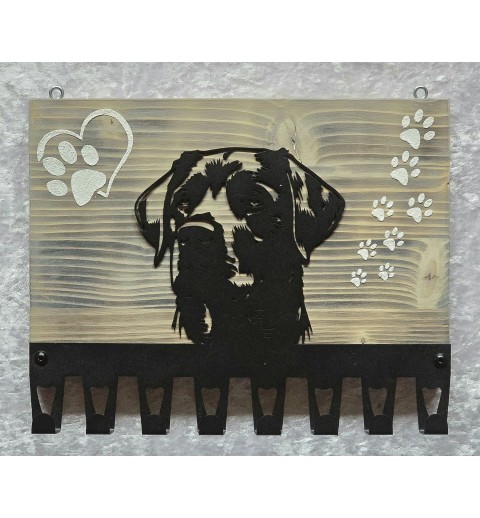Garderobe Labrador Kopf Metall/Holz geflammt-weiss