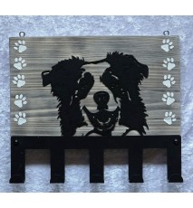 Garderobe Border Collie Kopf Metall/Holz geflammt-weiss