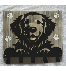 Garderobe Golden Retriever Kopf Metall/Holz geflammt-weiss