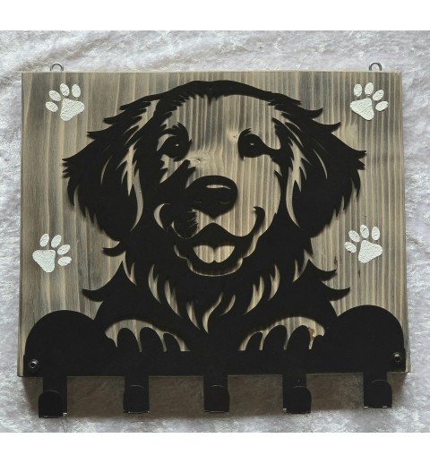 Garderobe Golden Retriever Kopf Metall/Holz geflammt-weiss