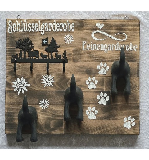 Allrounder Garderobe Alpaufzug und Hundehaken/ Holz geflammt