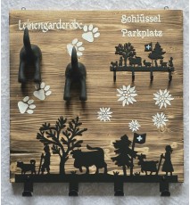 Allrounder Garderobe Alpaufzug und Hundehaken/Holz geflammt