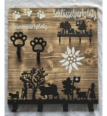 Allrounder Garderobe Alpaufzug und Hundehaken/Holz geflammt
