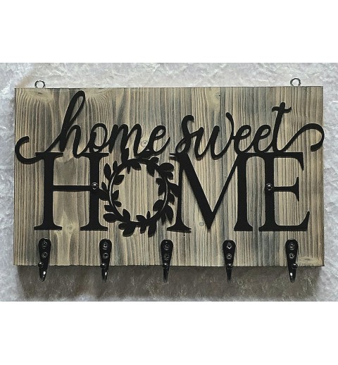 Garderobe Home sweet Home Metall/Holz geflammt-weiss