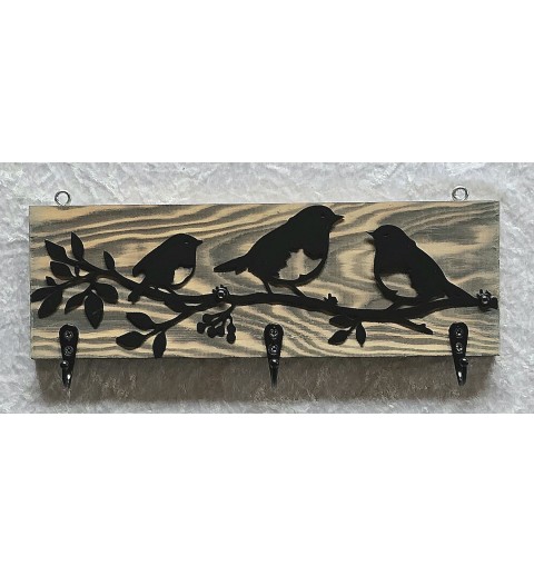 Garderobe Vögel Metall/Holz geflammt-weiss