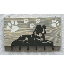 Garderobe Border Collie liegend Metall/Holz geflammt-weiss