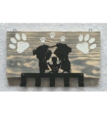 Garderobe Border Collie Kopf Metall/Holz geflammt-weiss