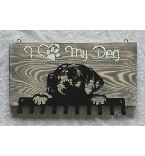 Garderobe Labrador Kopf Metall/I Love my Dog/Holz geflammt-weiss