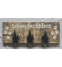 Leinenparkplatz Drei Hundehintern Haken schwarz/Holz geflammt
