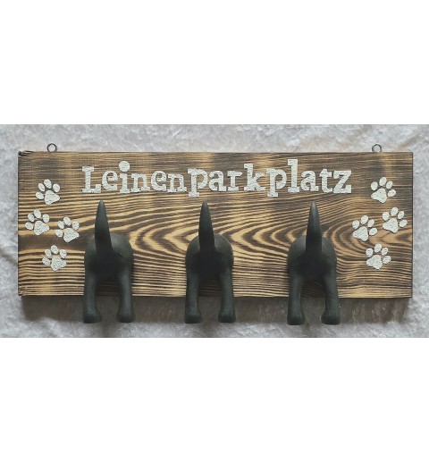 Leinenparkplatz Drei Hundehintern Haken schwarz/Holz geflammt