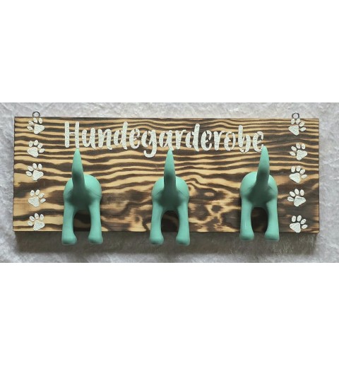 Hundegarderobe Drei Hundehintern Haken mint/Holz geflammt