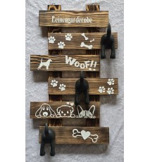 Leinengarderobe Drei Hundehintern Haken schwarz/Holz geflammt