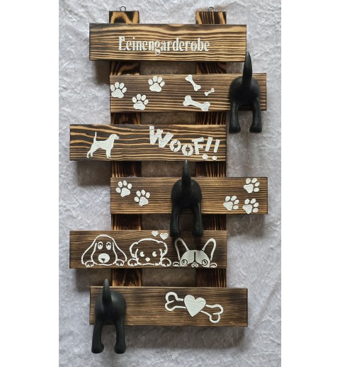 Leinengarderobe Drei Hundehintern Haken schwarz/Holz geflammt