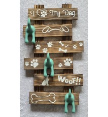 I Love my Dog Drei Hundehintern Haken mint/Holz geflammt
