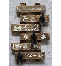 Leinenparkplatz Drei Hundehintern Haken schwarz/Holz geflammt
