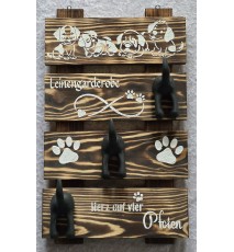Leinengarderobe Drei Hundehintern Haken schwarz/Holz geflammt