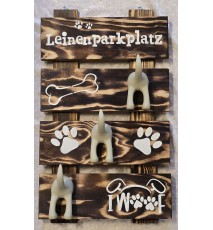 Leinenparkplatz Drei Hundehintern Haken hellgrau/Holz geflammt