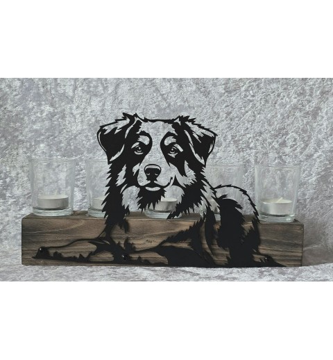 Kerzen Balken Border Collie liegend schwarz
