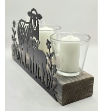 Kerzen Balken Schaf mit Lamm/Blumen schwarz