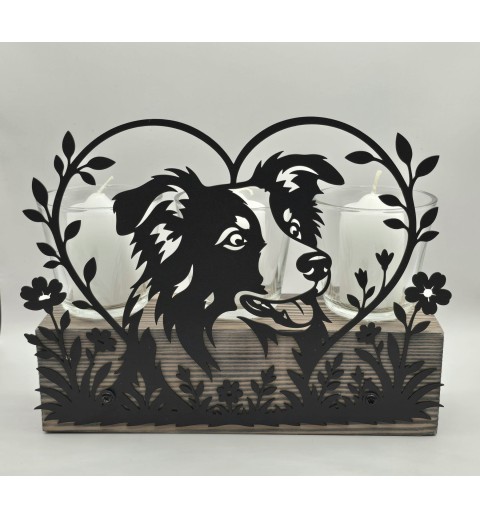 Kerzen Balken Border Collie/Herz schwarz