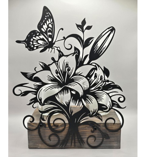 Kerzen Balken Lilie und Schmetterling schwarz