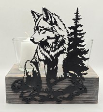 Kerzen Balken Wolf und Tannenbaum schwarz
