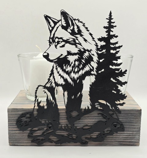 Kerzen Balken Wolf und Tannenbaum schwarz