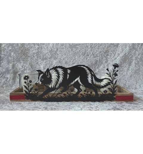 Kerzen Holzkistchen Border Collie schwarz