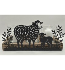 Kerzen Holzkistchen Schaf mit Lamm schwarz