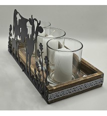 Kerzen Holzkistchen Kuh mit Blumen schwarz