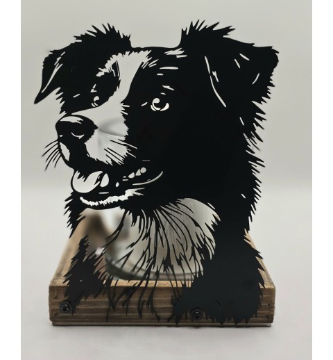 Kerzen Holzkistchen Border Collie Kopf schwarz