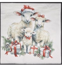Serviette Schaffamilie mit Geschenken/Schnee