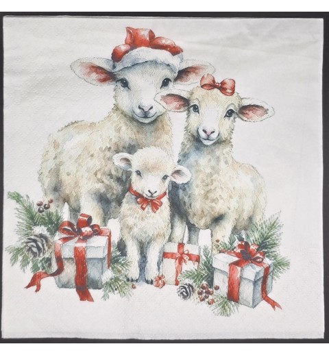 Serviette Schaffamilie mit Geschenken/Schnee