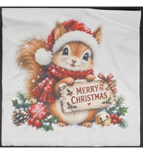Serviette Eichhörnchen mit Weihnachtsmütze