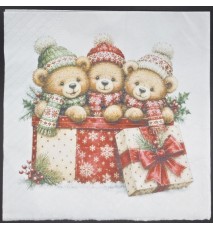 Serviette Drei Bären mit Mützen/grosses Geschenk