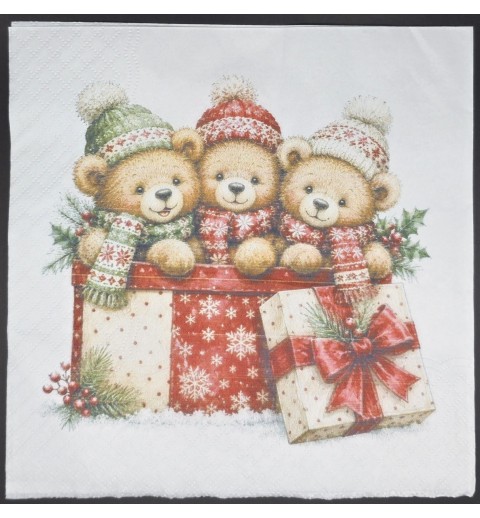Serviette Drei Bären mit Mützen/grosses Geschenk