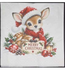 Serviette Rehkitz mit Weihnachtsmütze