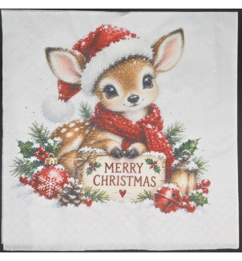 Serviette Rehkitz mit Weihnachtsmütze