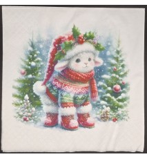 Serviette Lamm mit Winterkleidung/Tannenbäume/Schnee
