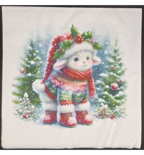 Serviette Lamm mit Winterkleidung/Tannenbäume/Schnee