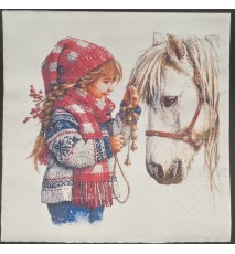 Serviette Mädchen mit weissem Pferd/Winter
