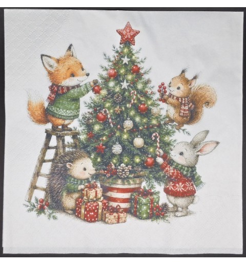 Serviette Waldtiere schmücken den Weihnachtsbaum