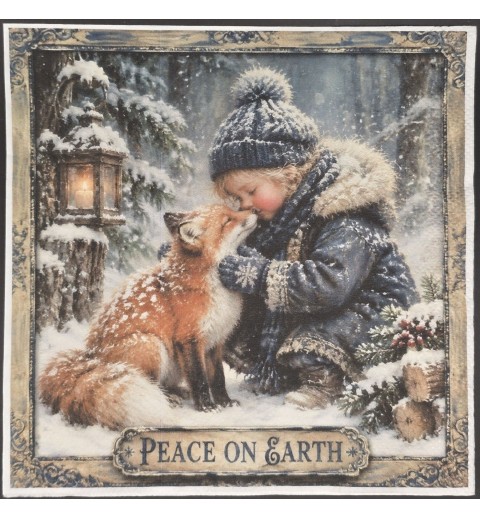 Serviette Mädchen mit Fuchs im Wald/Winter/Laterne